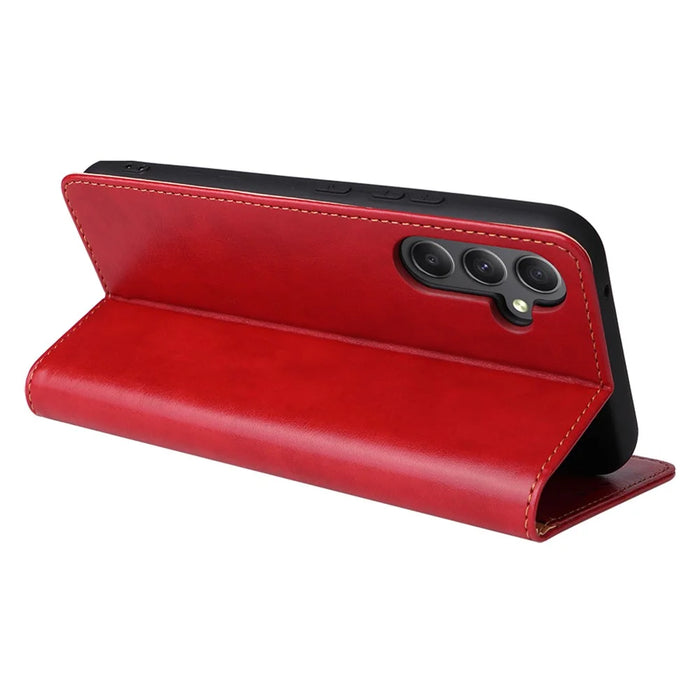 FIERRE SHANN For Samsung Galaxy A34 5G PU Leather Wallet Shockproof Cover Flip Stand Phone Case - Red - 4