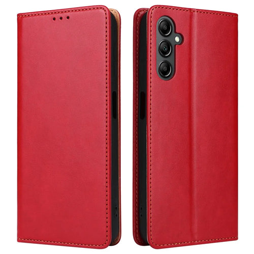 FIERRE SHANN For Samsung Galaxy A14 5G / A14 4G PU Leather Wallet Phone Case Folding Stand Anti-drop Cover - Red - 1