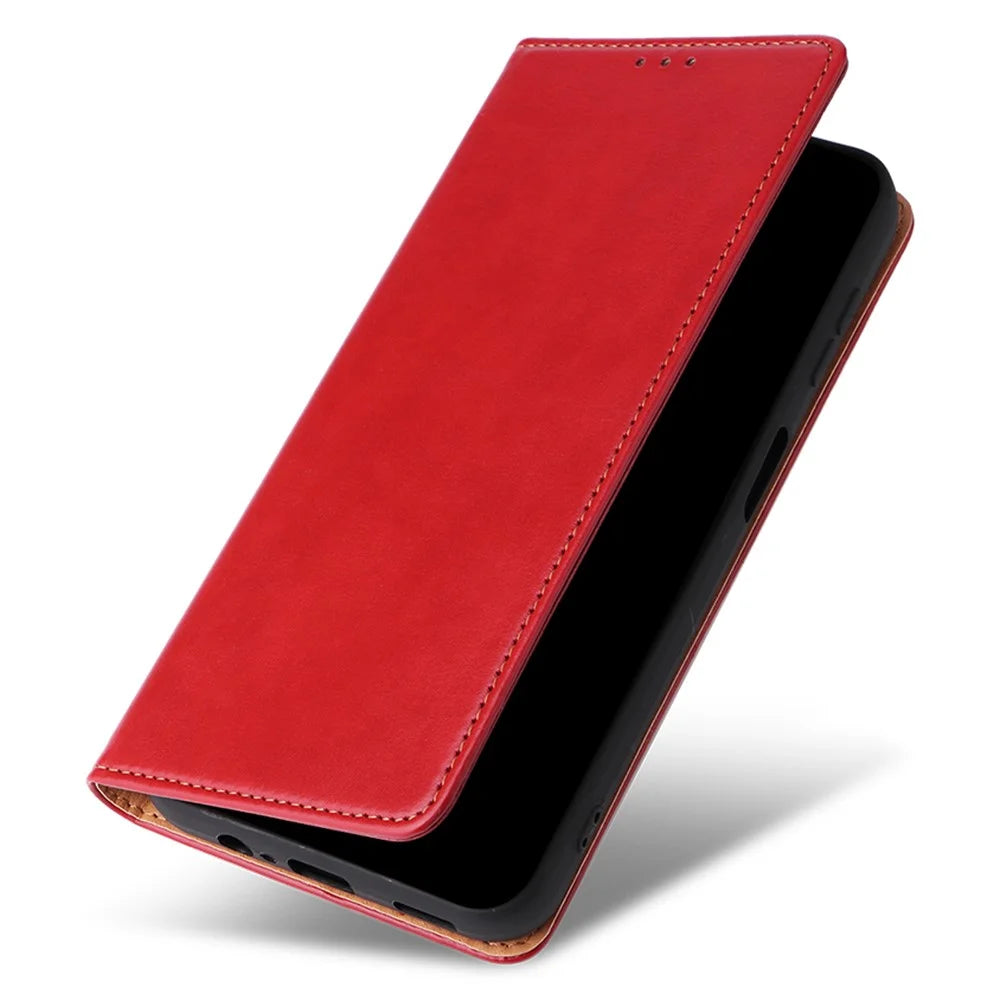 FIERRE SHANN For Samsung Galaxy A14 5G / A14 4G PU Leather Wallet Phone Case Folding Stand Anti-drop Cover - Red - 5
