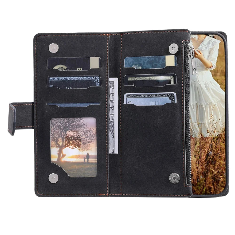 For Samsung Galaxy A24 4G (162.1 x 77.6 x 8.3mm) Rhombus Imprinted PU Leather Cover Zipper Pocket Wallet Phone Case with Strap - Black - 2