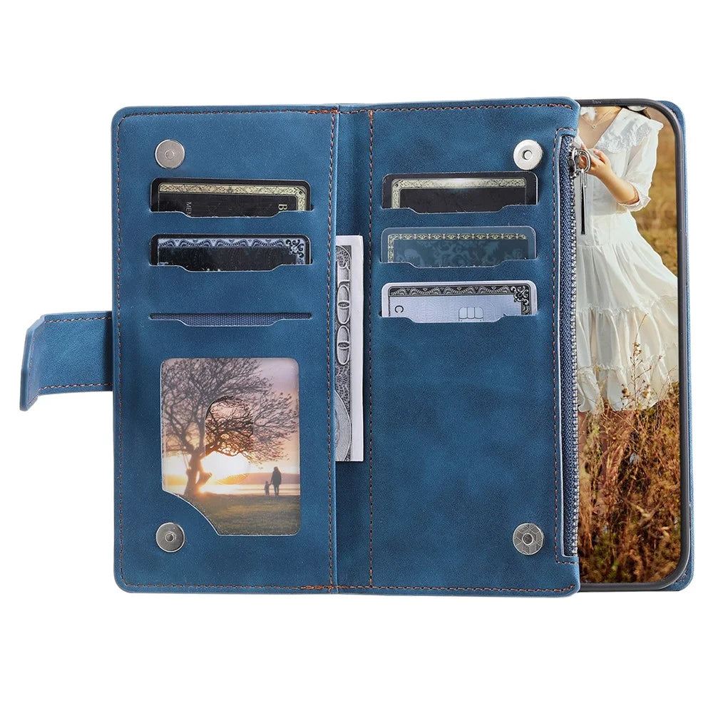 Zippered Wallet Phone Case for Samsung Galaxy A34 5G PU Leather Cover Rhombus Imprinted Phone Shell with Strap - Blue - 2