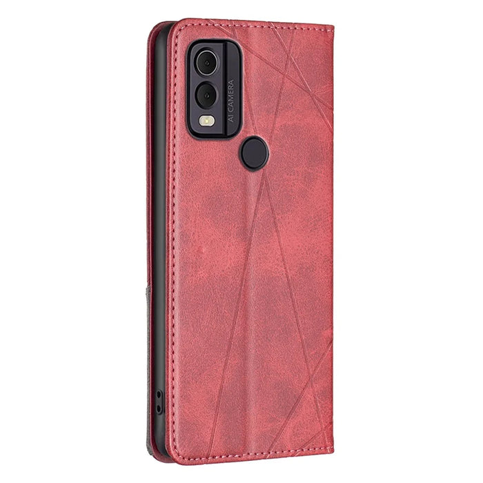 For Nokia C22 PU Leather Folio Cover Imprinting Pattern Card Holder Stand Phone Case - Red - 7