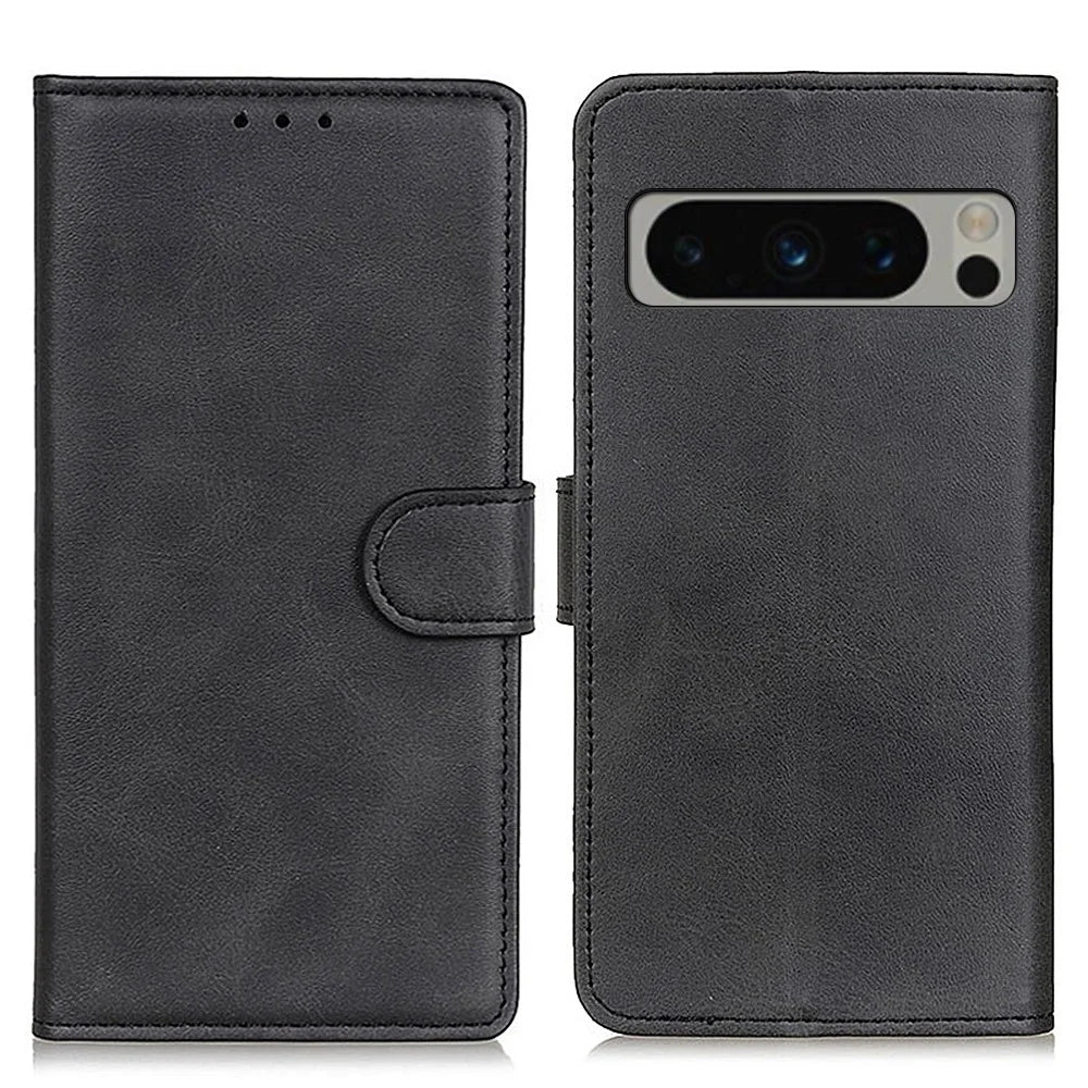 For Google Pixel 8 Pro PU Leather Flip Stand Phone Shell Wallet Case Cowhide Texture Protective Cover - Black - 1