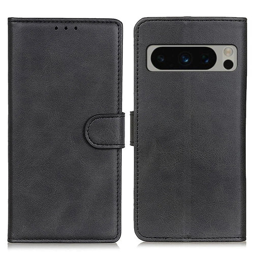 For Google Pixel 8 Pro PU Leather Flip Stand Phone Shell Wallet Case Cowhide Texture Protective Cover - Black - 1