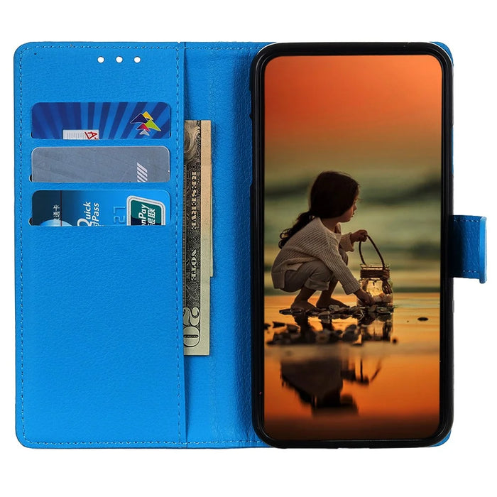 Phone Case for Google Pixel 8 Pro Litchi Texture Leather Wallet Flip Stand Phone Cover - Blue - 3