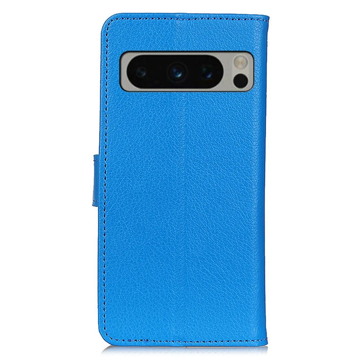 Phone Case for Google Pixel 8 Pro Litchi Texture Leather Wallet Flip Stand Phone Cover - Blue - 7