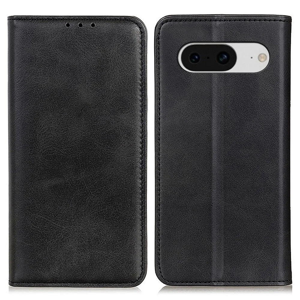 For Google Pixel 8 Split Leather Phone Case Folio Flip Stand Wallet Shockproof Protective Cover - Black - 1