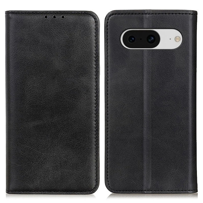 For Google Pixel 8 Split Leather Phone Case Folio Flip Stand Wallet Shockproof Protective Cover - Black - 1