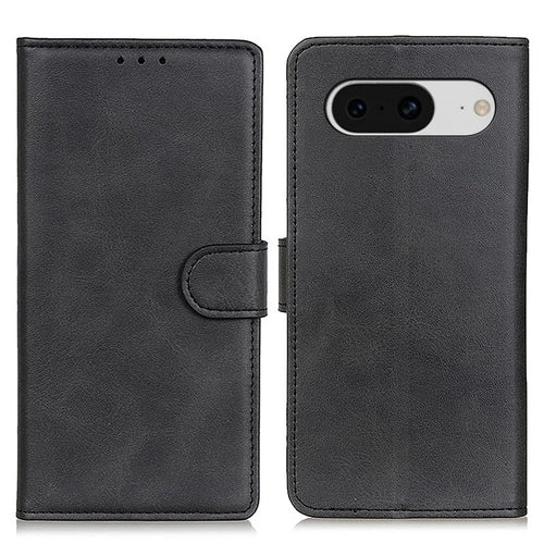 Flip Phone Case for Google Pixel 8 PU Leather Cowhide Texture Wallet Stand Protective Cover - Black - 1