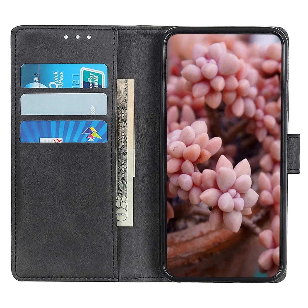 Flip Phone Case for Google Pixel 8 PU Leather Cowhide Texture Wallet Stand Protective Cover - Black - 3