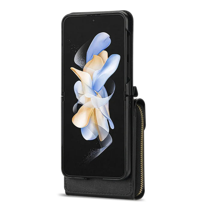For Samsung Galaxy Z Flip4 5G Zipper Pocket Card Slot Phone Case PU Leather+TPU+PC Protective Cover - Black - 3