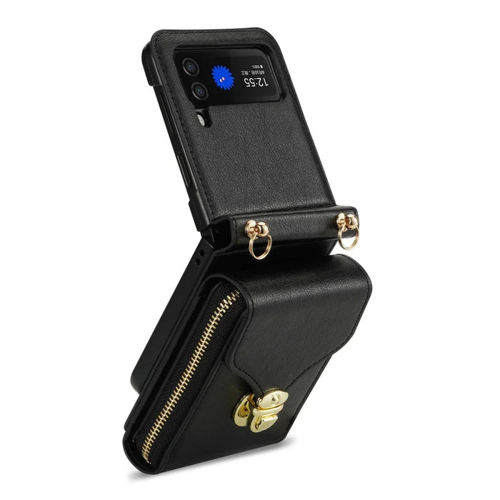 For Samsung Galaxy Z Flip4 5G Zipper Pocket Card Slot Phone Case PU Leather+TPU+PC Protective Cover - Black - 4