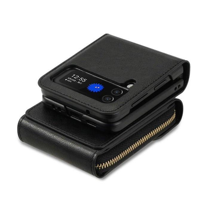 For Samsung Galaxy Z Flip4 5G Zipper Pocket Card Slot Phone Case PU Leather+TPU+PC Protective Cover - Black - 7