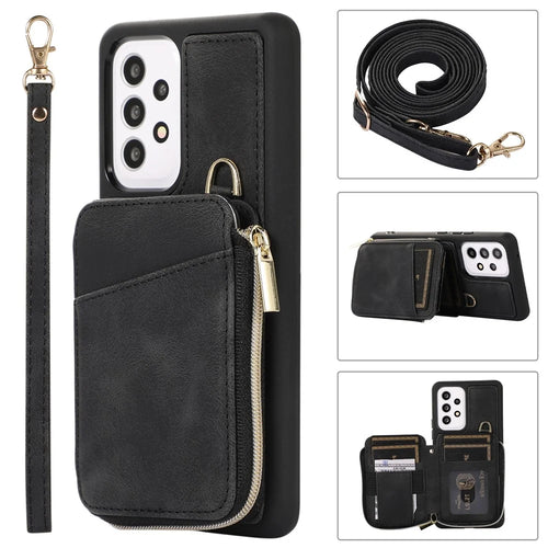 For Samsung Galaxy A13 4G / A13 5G / M13 5G / A04s 4G (164.7mm) / A04 4G Zipper Phone Case PU Leather+TPU Kickstand Phone Cover  - Black - 1