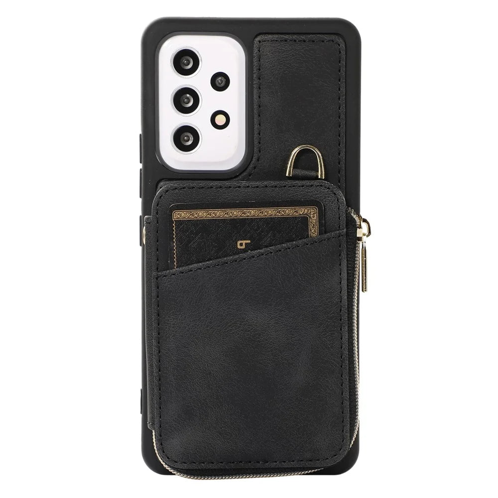 For Samsung Galaxy A13 4G / A13 5G / M13 5G / A04s 4G (164.7mm) / A04 4G Zipper Phone Case PU Leather+TPU Kickstand Phone Cover  - Black - 4