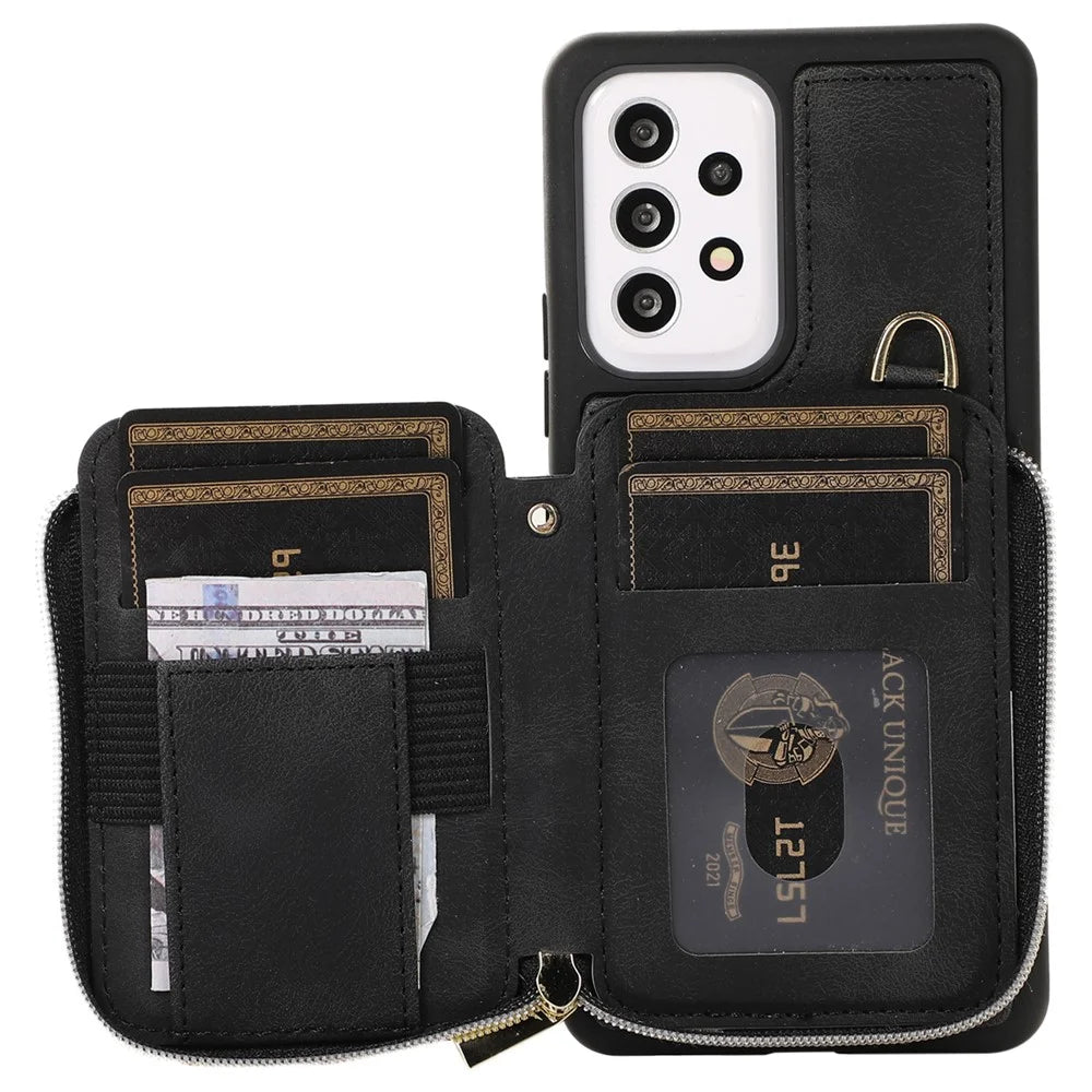 For Samsung Galaxy A52 4G / A52s 5G / A52 5G Phone Case PU Leather+TPU Kickstand Phone Shell with Mini Card Bag - Black - 2