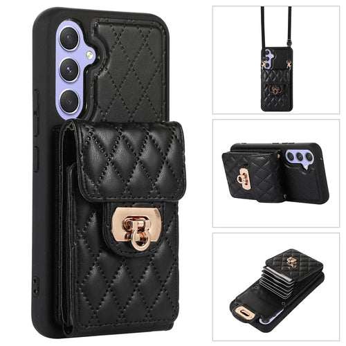 For Samsung Galaxy A14 4G / 5G Card Holder Crossbody Case PU Leather+TPU Kickstand Phone Cover - Black - 1