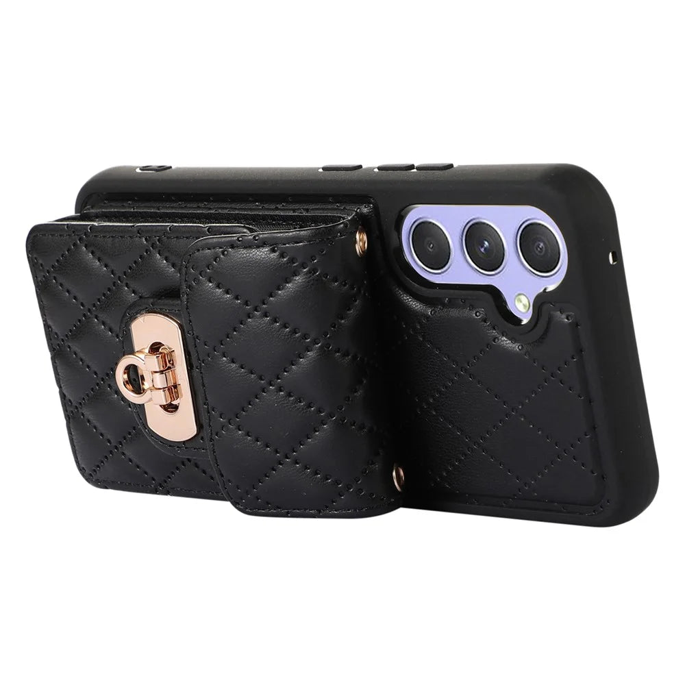 For Samsung Galaxy A14 4G / 5G Card Holder Crossbody Case PU Leather+TPU Kickstand Phone Cover - Black - 2