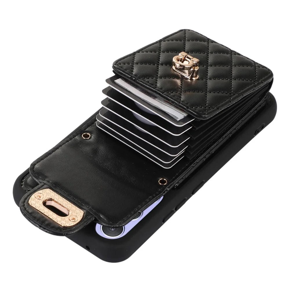 For Samsung Galaxy A14 4G / 5G Card Holder Crossbody Case PU Leather+TPU Kickstand Phone Cover - Black - 3