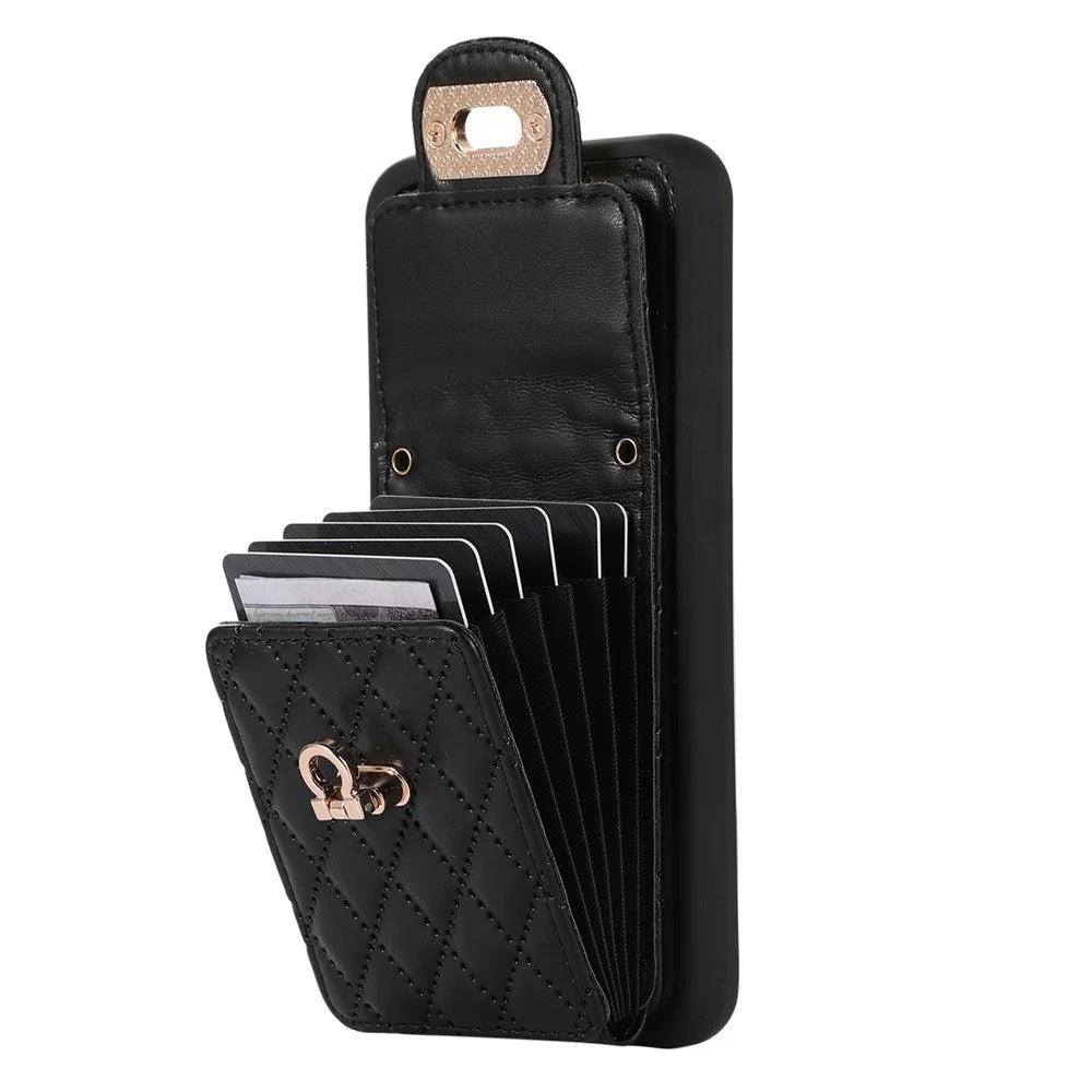 For Samsung Galaxy A14 4G / 5G Card Holder Crossbody Case PU Leather+TPU Kickstand Phone Cover - Black - 4