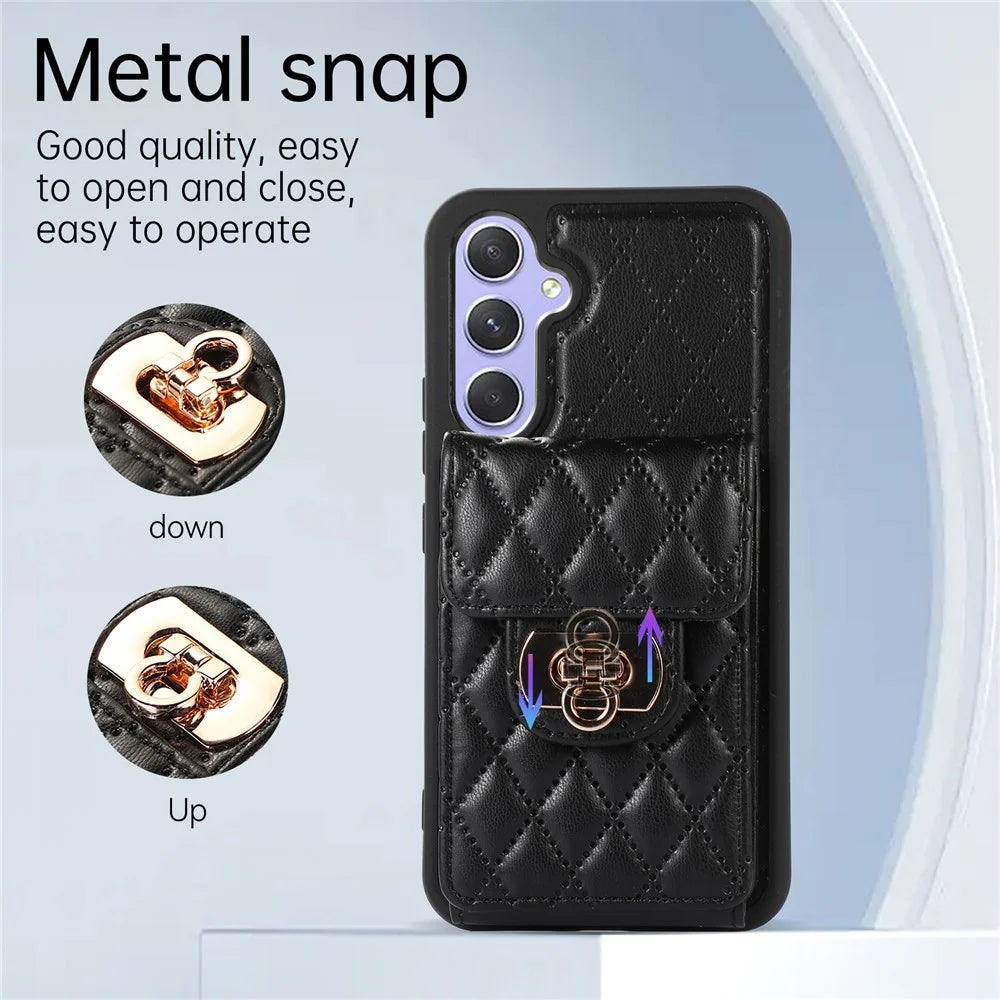 For Samsung Galaxy A14 4G / 5G Card Holder Crossbody Case PU Leather+TPU Kickstand Phone Cover - Black - 6