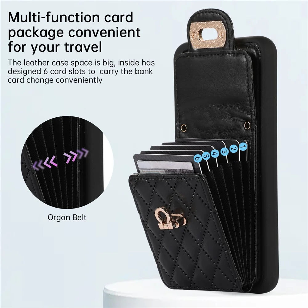 For Samsung Galaxy A14 4G / 5G Card Holder Crossbody Case PU Leather+TPU Kickstand Phone Cover - Black - 7