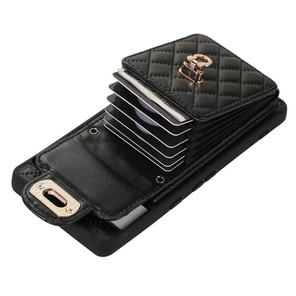 For Google Pixel 7 Pro 5G Crossbody Card Slot Bag Phone Case PU Leather+TPU Protective Kickstand Cover - Black - 3