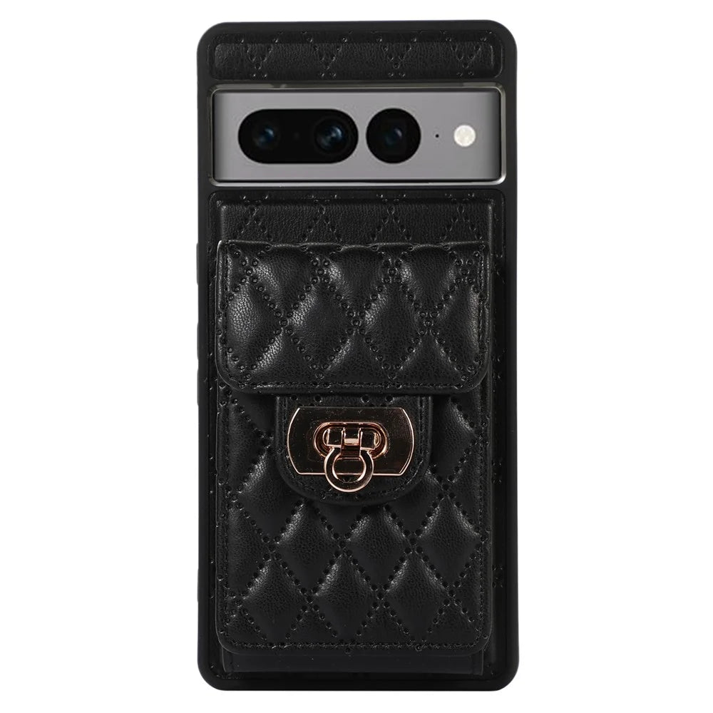 For Google Pixel 7 Pro 5G Crossbody Card Slot Bag Phone Case PU Leather+TPU Protective Kickstand Cover - Black - 5