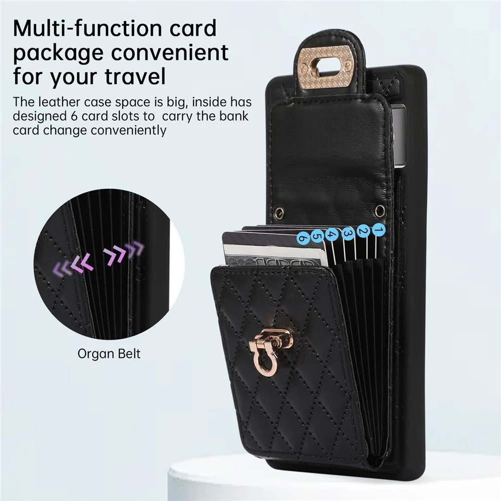 For Google Pixel 7 Pro 5G Crossbody Card Slot Bag Phone Case PU Leather+TPU Protective Kickstand Cover - Black - 7