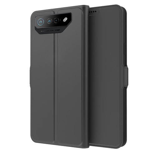 For Asus ROG Phone 7 5G Folio Flip Cover Magnetic PU Leather Folding Stand Flip Card Holder Slot Phone Case - Black - 1