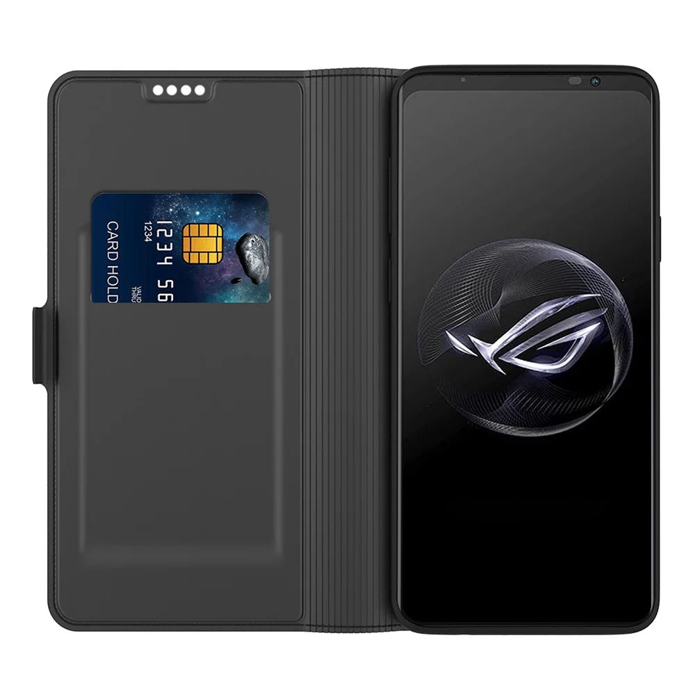 For Asus ROG Phone 7 5G Folio Flip Cover Magnetic PU Leather Folding Stand Flip Card Holder Slot Phone Case - Black - 2