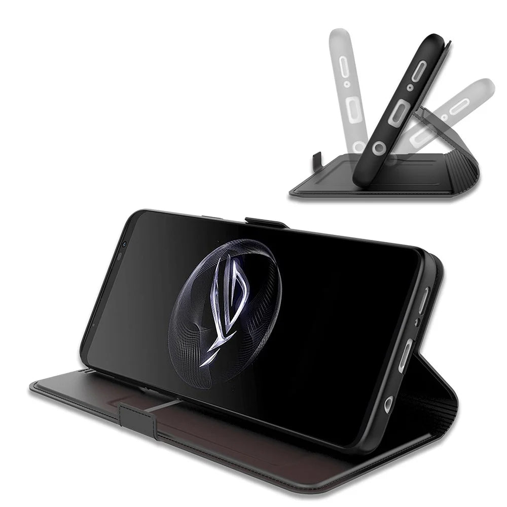 For Asus ROG Phone 7 5G Folio Flip Cover Magnetic PU Leather Folding Stand Flip Card Holder Slot Phone Case - Black - 3