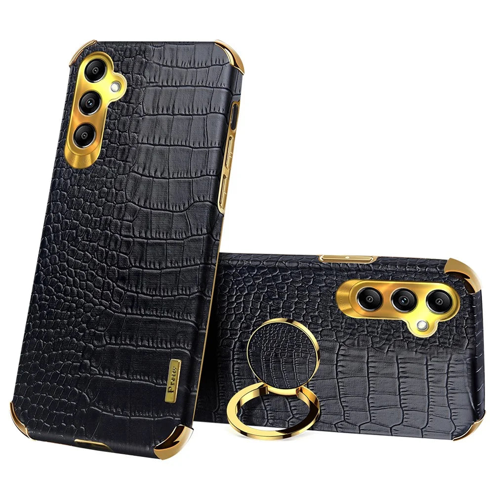 For Samsung Galaxy A24 4G (162.1 x 77.6 x 8.3mm) 6D Electroplated Phone Case Kickstand Cover - Black - 1