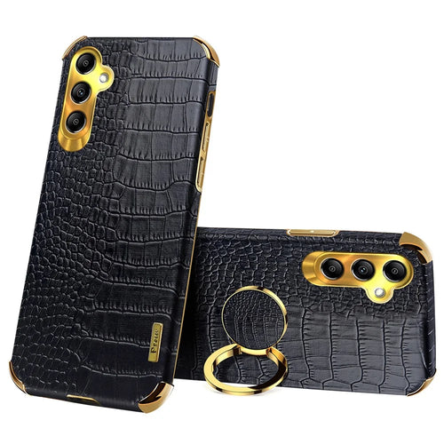 For Samsung Galaxy A24 4G (162.1 x 77.6 x 8.3mm) 6D Electroplated Phone Case Kickstand Cover - Black - 1