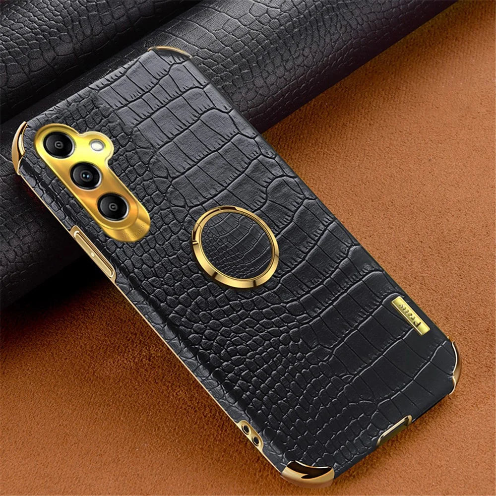 For Samsung Galaxy A24 4G (162.1 x 77.6 x 8.3mm) 6D Electroplated Phone Case Kickstand Cover - Black - 2