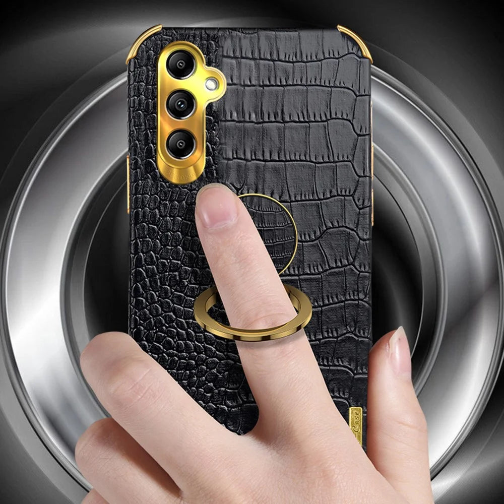 For Samsung Galaxy A24 4G (162.1 x 77.6 x 8.3mm) 6D Electroplated Phone Case Kickstand Cover - Black - 3
