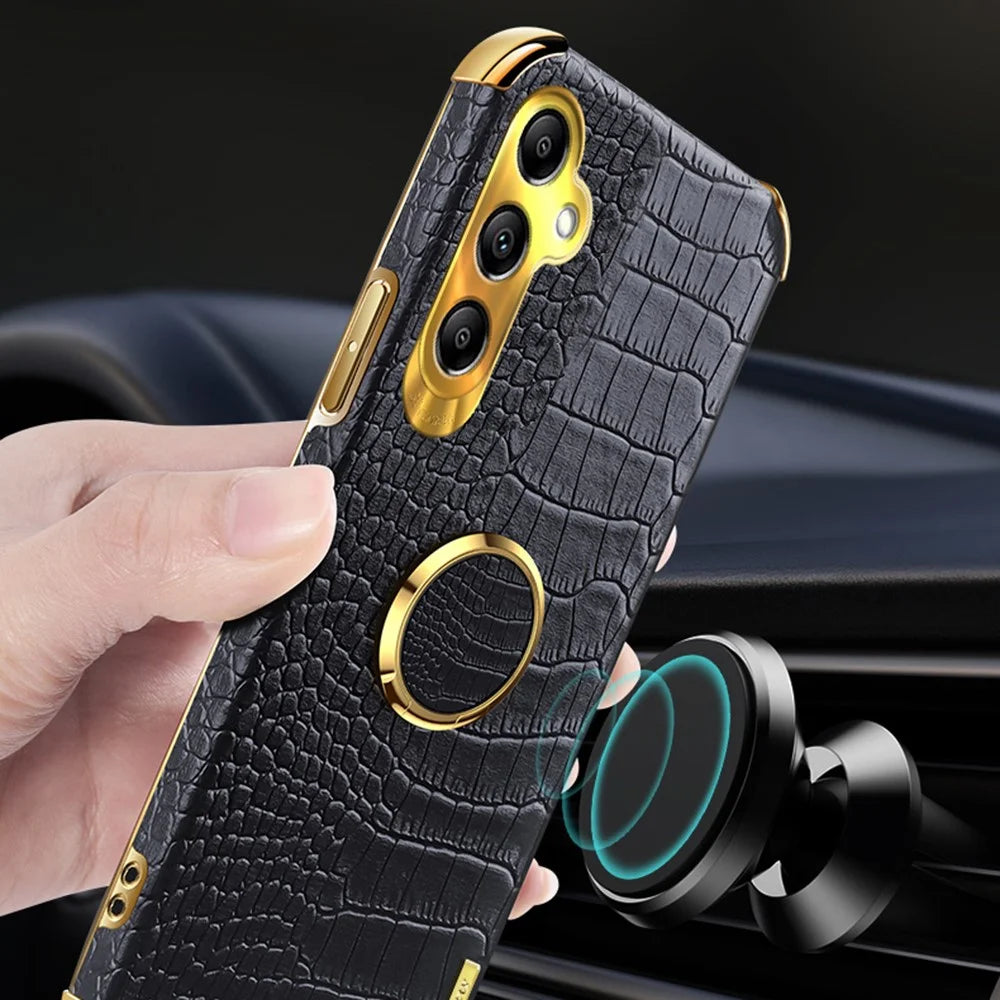 For Samsung Galaxy A24 4G (162.1 x 77.6 x 8.3mm) 6D Electroplated Phone Case Kickstand Cover - Black - 5