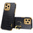 6D Electroplating Phone Case for iPhone 14 Pro Max , Crocodile Texture PU Leather Coated TPU Cover with  Kickstand - Black - 1