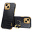 For iPhone 14 Electroplated PU Leather Coated TPU Cover Ring Kickstand Crocodile Texture Phone Case - Black - 1
