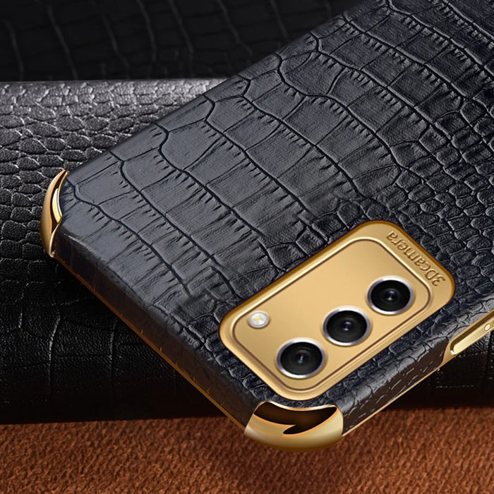 For Samsung Galaxy S23+ PU Leather Coated TPU Case 6D Electroplating Ring Kickstand Phone Cover - Black - 7