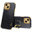 For iPhone 13 PU Leather Coated TPU Crocodile Texture Phone Case 6D Electroplated Kickstand Protective Cover - Black - 1
