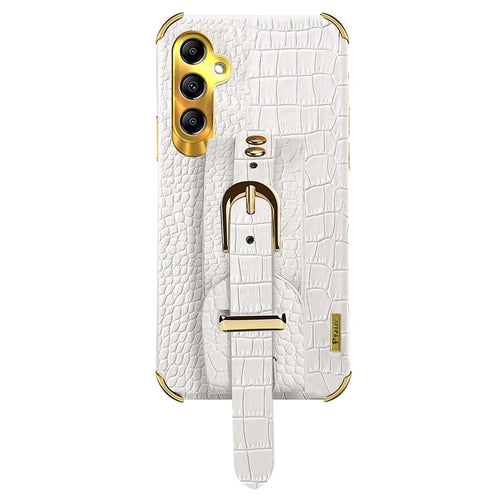 For Samsung Galaxy A24 4G (162.1 x 77.6 x 8.3mm) Wristband Phone Cover Crocodile Texture Electroplating PU Leather + TPU Protective Case - White - 1