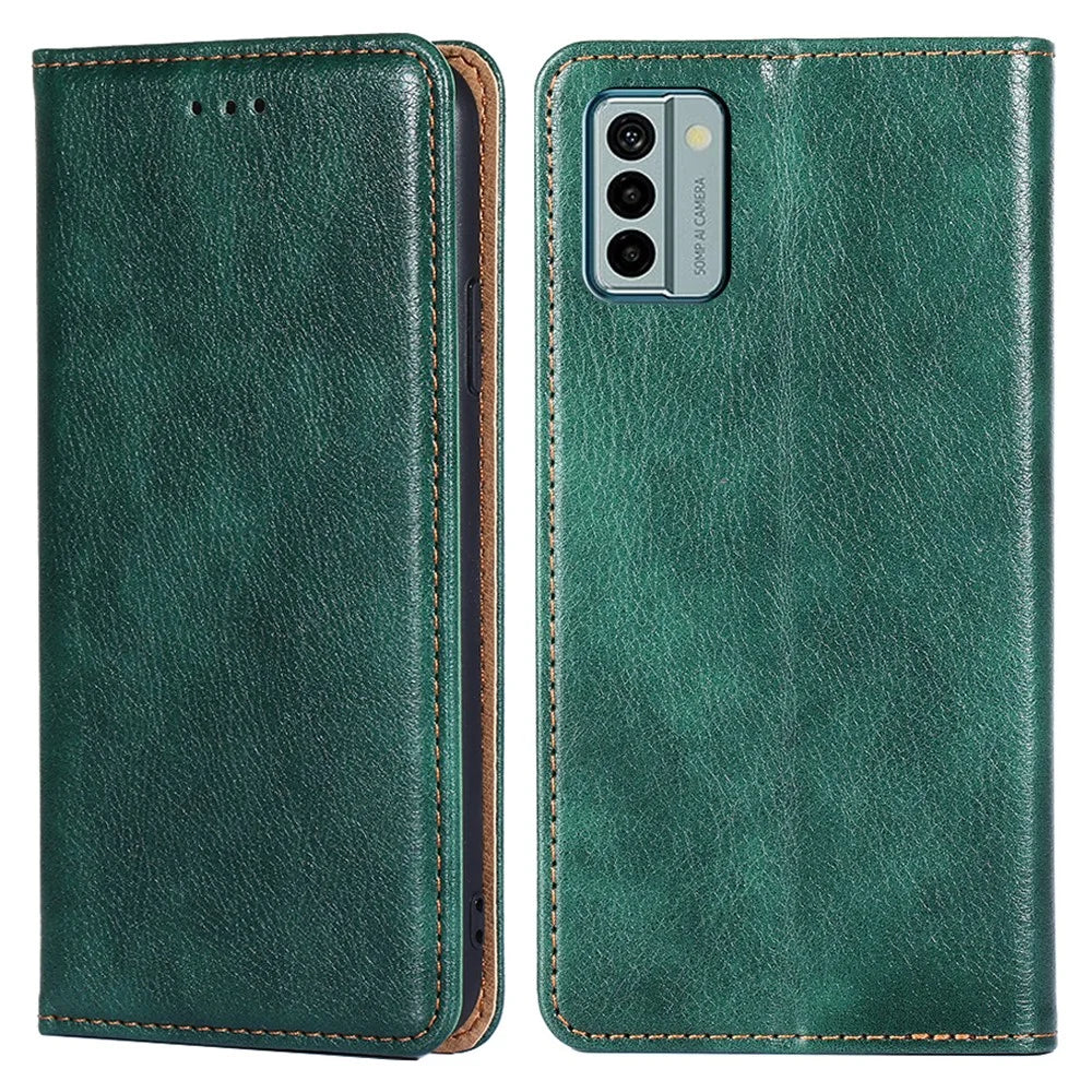 For Nokia G22 Anti-Scratch Stand Case Magnetic Closing Anti-drop PU Leather Wallet Phone Cover - Green - 1