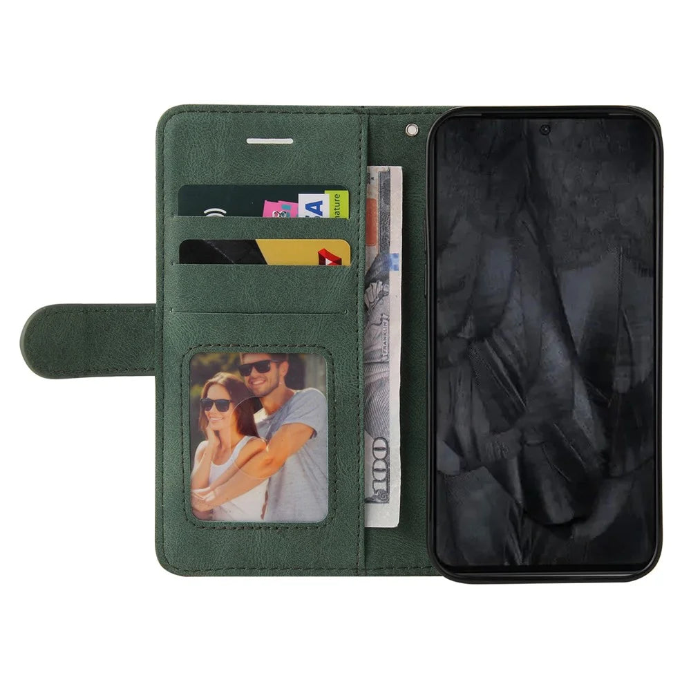 For Google Pixel 8 Pro Leather Case Wallet Stand Color Splicing Phone Cover - Green - 2