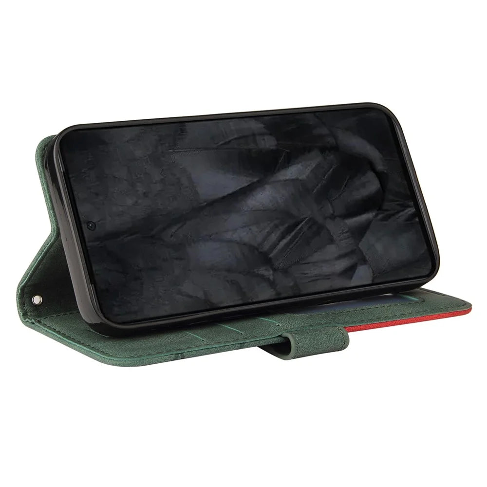 For Google Pixel 8 Pro Leather Case Wallet Stand Color Splicing Phone Cover - Green - 3