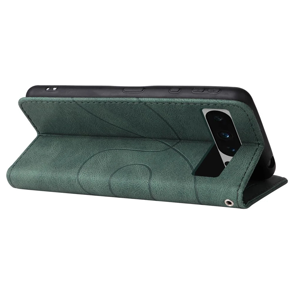For Google Pixel 8 Pro Leather Case Wallet Stand Color Splicing Phone Cover - Green - 4