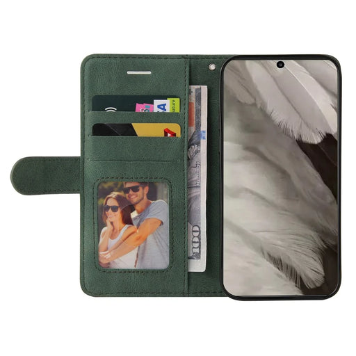 For Google Pixel 8 Leather Case Wallet Stand Color Splicing Phone Cover - Green - 2