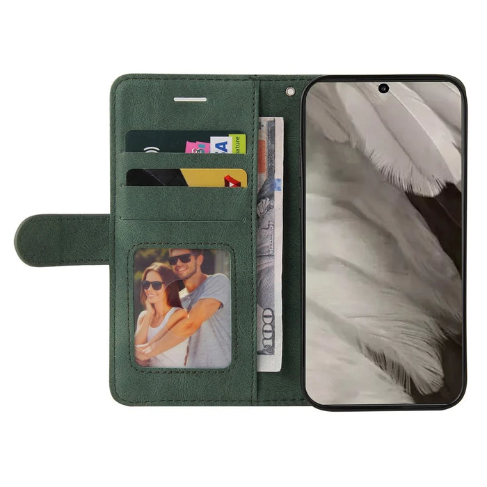For Google Pixel 8 Leather Case Wallet Stand Color Splicing Phone Cover - Green - 2