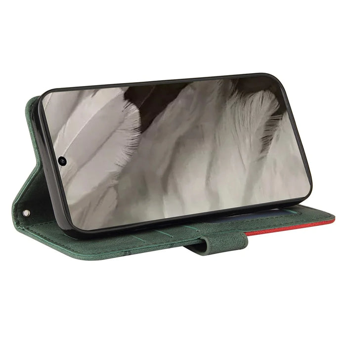 For Google Pixel 8 Leather Case Wallet Stand Color Splicing Phone Cover - Green - 3