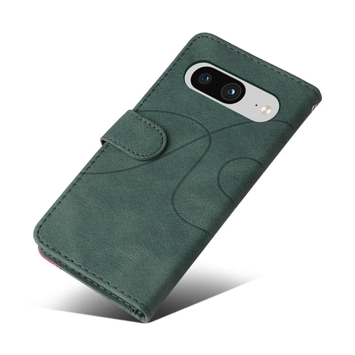 For Google Pixel 8 Leather Case Wallet Stand Color Splicing Phone Cover - Green - 6